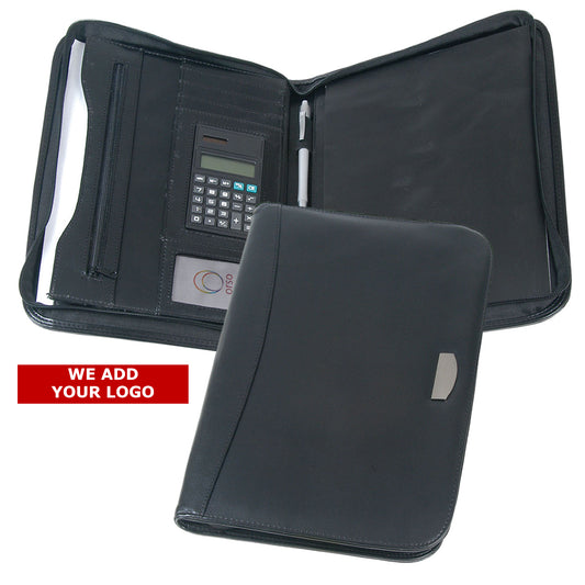 A4 Leather Look Promotional Zip Folios